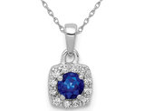 1/5 Carat (ctw) Natural Blue Sapphire Halo Pendant Necklace in 14K White Gold  with Diamonds and Chain