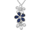 1/8 Carat (ctw) Natural Blue Sapphire Flower Charm Pendant Necklace in 14K White Gold and Chain