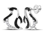 Enhanced Black Diamond Penguin Charm Earrings 1/4 Carat (ctw I2-I3) in 14K White Gold