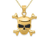 14K Yellow Gold Skull And Cross Bones Pendant Necklace with Chain