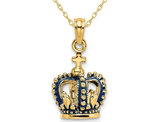 14K Yellow Gold Blue Enamel Crown Charm Pendant Necklace with Chain