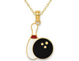 14K Yellow Gold Bowling Ball and Pin Charm Pendant Necklace with Chain