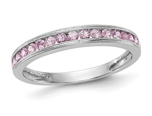 1/4 Carat (ctw) Pink Sapphire Wedding Band Ring in 14K White Gold