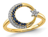 1/8 Carat (ctw) Natural Blue Sapphire Star Moon Ring in 14K Yellow Gold with Accent Diamonds