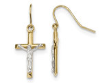 10K White and Yellow Gold Polished Cross Dangle Earrings