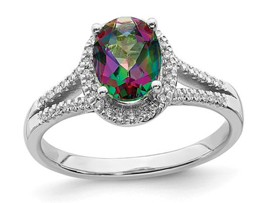 1.00 Carat (ctw) Mystic Fire Topaz Engagement Ring in 14K White Gold with 1/6 Carat (ctw) Diamonds