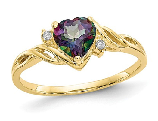 1.00 Carat (ctw) Mystic Fire Topaz Heart Ring in 10K Yellow Gold (size 6)
