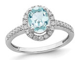 1.00 Carat (ctw) Natural Aquamarine Ring in 14K White Gold with Diamonds