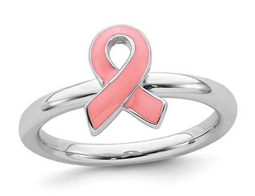 Sterling Silver Pink Awareness Ribbon Ring