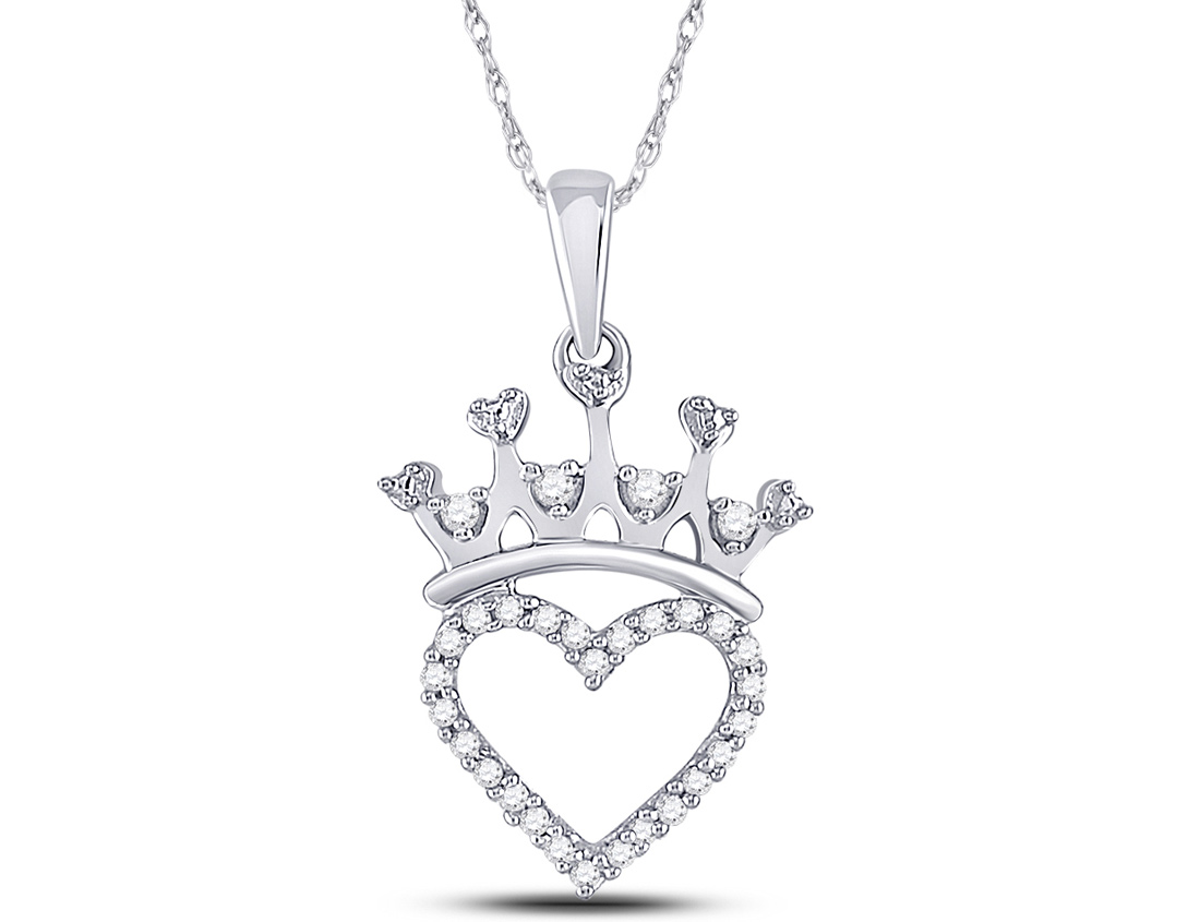 1/10 Karat (ctw) Krone Herz Charm Anhänger in Sterlingsilber mit Kette - Bild 1 von 4