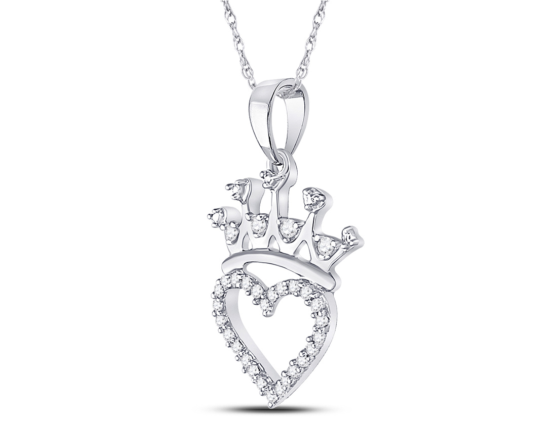 1/10 Karat (ctw) Krone Herz Charm Anhänger in Sterlingsilber mit Kette - Bild 2 von 4