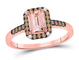 1.00 Carat (ctw) Emerald-Cut Morganite Ring in 10K Rose Gold with Champagne Brown Diamonds
