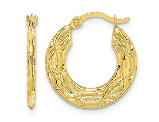 10K Yellow Gold Patterned Hollow Hoop Earrings