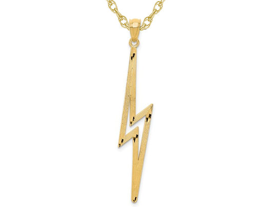 14K Yellow Gold Polished Lightning Bolt Pendant Necklace with Chain