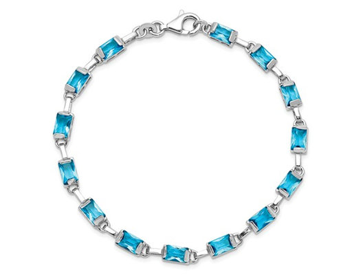 1.20 Carat (ctw) Emerald Cut Natural Blue Topaz Bracelet in Sterling Silver (7.25 Inches)