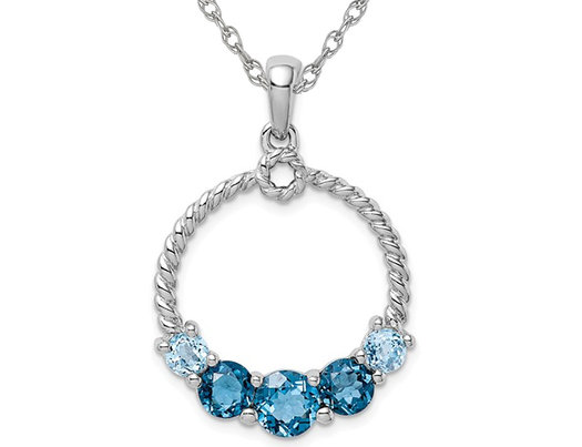 9/10 Carat (ctw) London Blue Topaz Circle Pendant Necklace in Sterling Silver with Chain