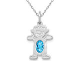 3/5 Carat (ctw) Blue Topaz Young Girl Charm Pendant Necklace in 14K White Gold with Chain