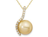 10-11mm Saltwater Cultured South-Sea Pearl Pendant Necklace in 14K Yellow Gold with Diamonds 1/8 Carat (ctw) and Chain