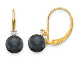14K Yellow Gold Freshwater Cultured Black Pearl 6-7mm Leverback Earrings