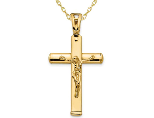 14K Yellow Gold Cross Polished Crucifix Pendant Necklace with Chain 