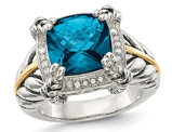 4.50 Carat (ctw) London Blue Topaz Ring in Sterling Silver with 14K Gold Accent