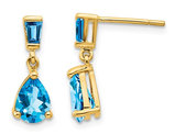 1.70 Carat (ctw) Swiss Blue Topaz Dangle Earrings in 14K Yellow Gold