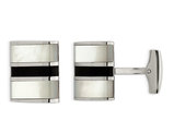 Stainless Steel Polished Cuff Links with Black Onyx and Mother of Pearl