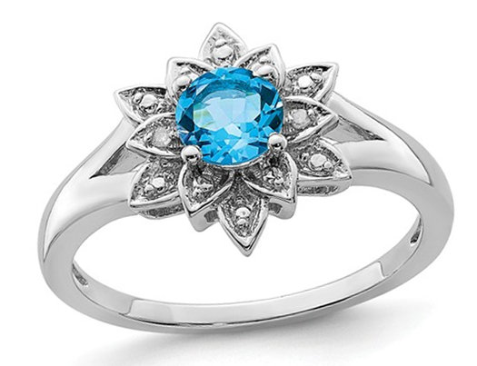 3/5 Carat (ctw) Blue Topaz Flower Ring in Sterling Silver