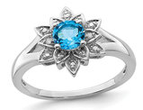 3/5 Carat (ctw) Blue Topaz Flower Ring in Sterling Silver
