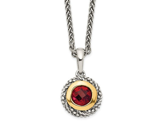 1.00 Carat (ctw) Garnet Drop Necklace in Sterling Silver with 14K Accents