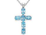 3.00 Carat (ctw) Swiss-Blue Topaz Cross Pendant Necklace in Sterling Silver