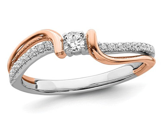 14K White and Rose Pink Gold Promise Ring with Diamonds