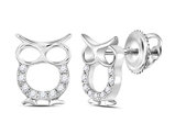 Owl Animal Charm Post Earrings 1/7 Carat (ctw I2-I3, I-J) in Sterling Silver