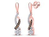 White and Champagne Cluster Diamond Drop Earrings 1/5 Carat (ctw) in 10K Rose Pink Gold