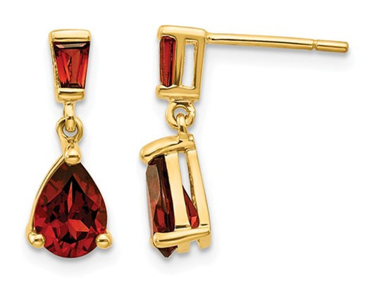 1.50 Carat (ctw) Garnet Tear Drop Dangle Earrings in 14K Yellow Gold