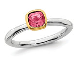 3/5 Carat (ctw) Pink Tourmaline Ring in Sterling Silver with 14K Accents