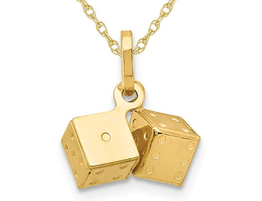 14K Yellow Gold Lucky Dice Charm Pendant Necklace with Chain