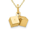 14K Yellow Gold Lucky Dice Charm Pendant Necklace with Chain