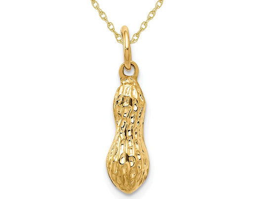 14K Yellow Gold Peanut Charm Pendant Necklace with Chain