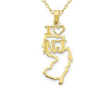 10K Yellow Gold Solid New Jersey State Charm Pendant Necklace with Chain