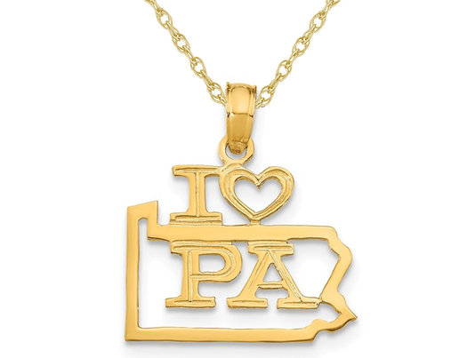 14K Yellow Gold Solid Pennsylvania State Charm Pendant Necklace with Chain