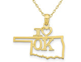 10K Yellow Gold Solid Oklahoma State Charm Pendant Necklace with Chain