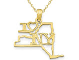10K Yellow Gold Solid New York State Charm Pendant Necklace with Chain