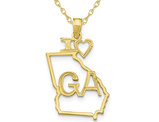10K Yellow Gold Solid Georgia State Charm Pendant Necklace with Chain
