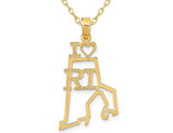14K Yellow Gold Solid Rhode Island State Charm Pendant Necklace with Chain