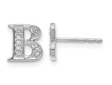 Accent Diamond Letter - B - Charm Earrings in 14K White Gold