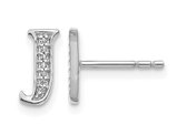 Accent Diamond Serif Letter - J - Charm Earrings in 14K White Gold