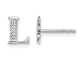 Accent Diamond Serif Letter - L - Charm Earrings in 14K White Gold