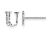 Accent Diamond Serif Letter - U - Charm Earrings in 14K White Gold