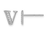 Accent Diamond Serif Letter - V - Charm Earrings in 14K White Gold
